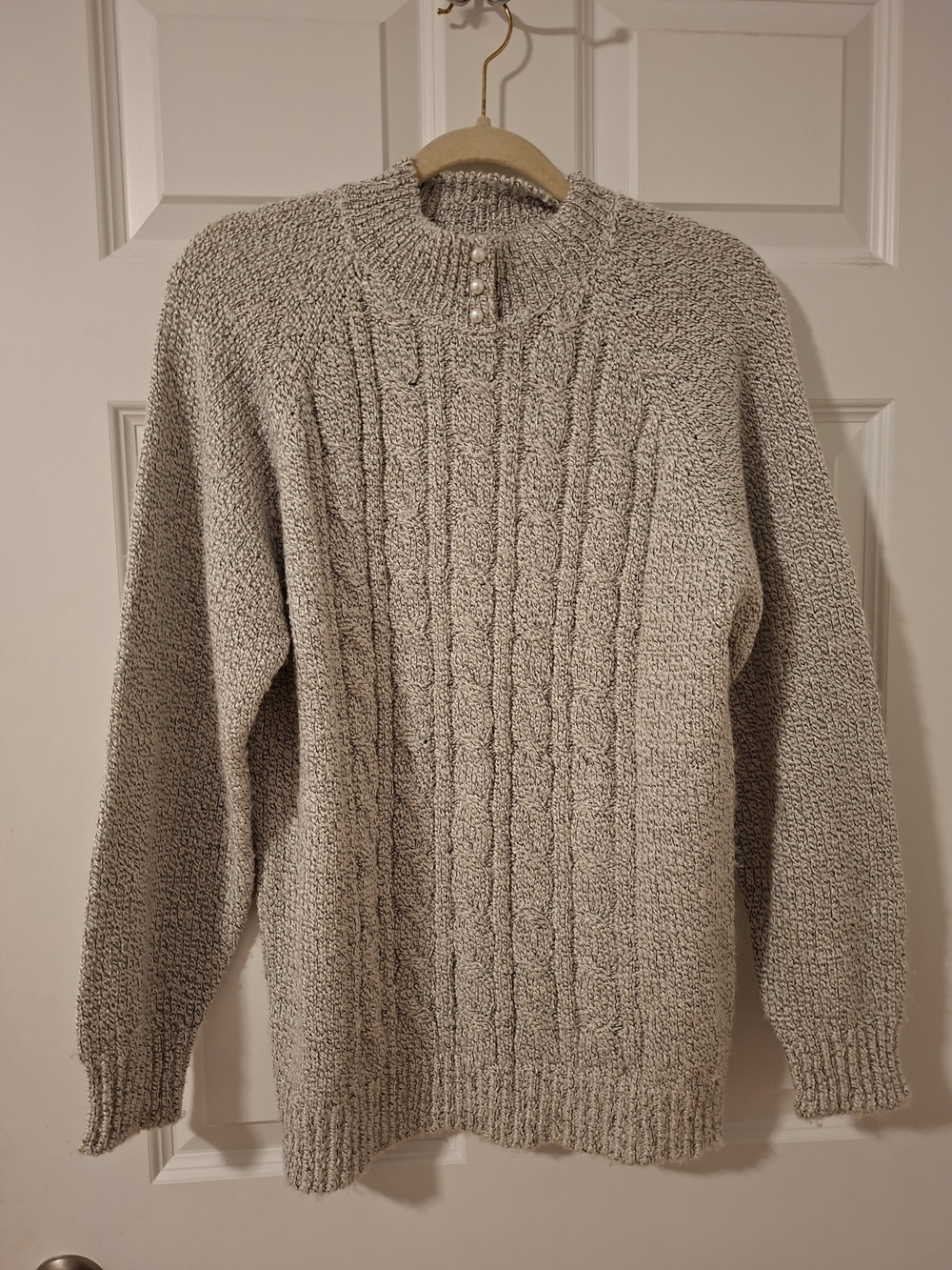 Vintage 90s Jennifer Moore Cable Knit Mock Neck Pearl Button Sweater, Size S